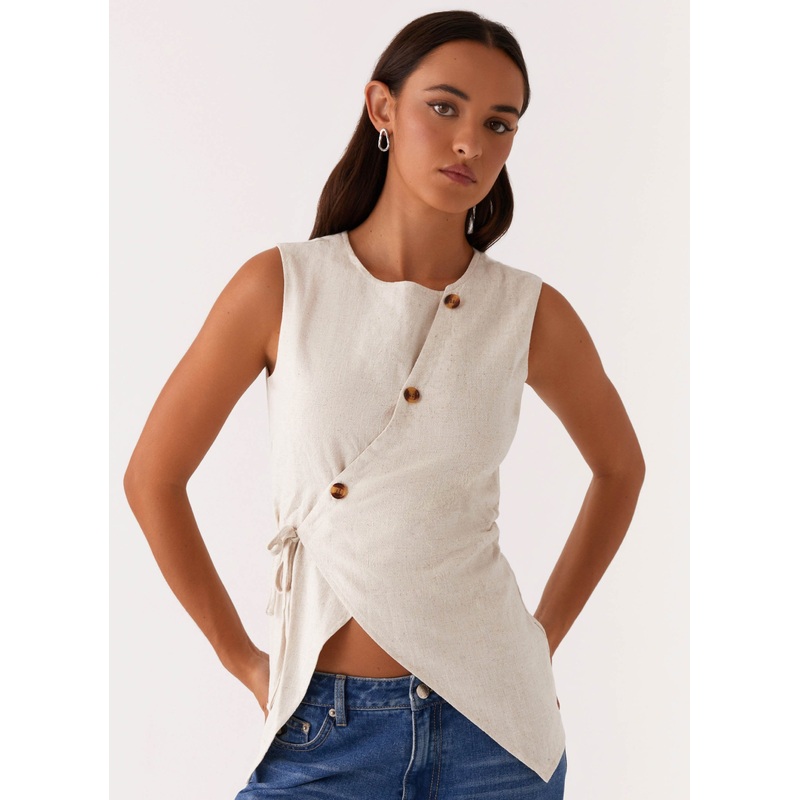 Runaway Button Tie Vest – Oatmeal