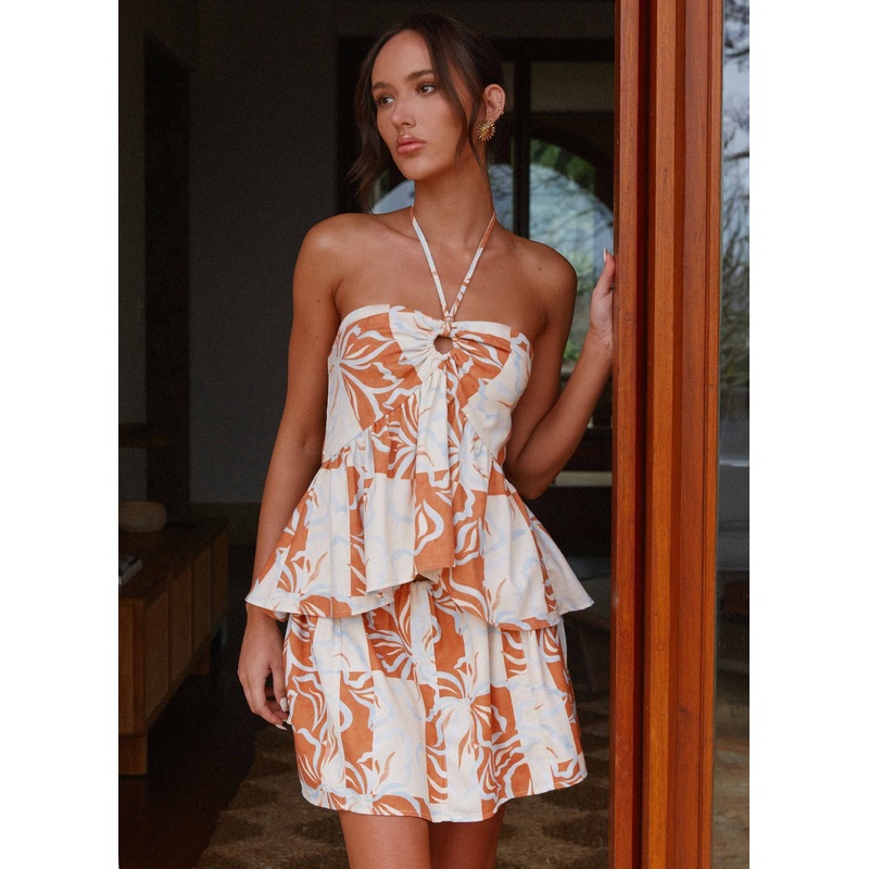 Summer Dreams Halterneck Top – Orange Blue Floral