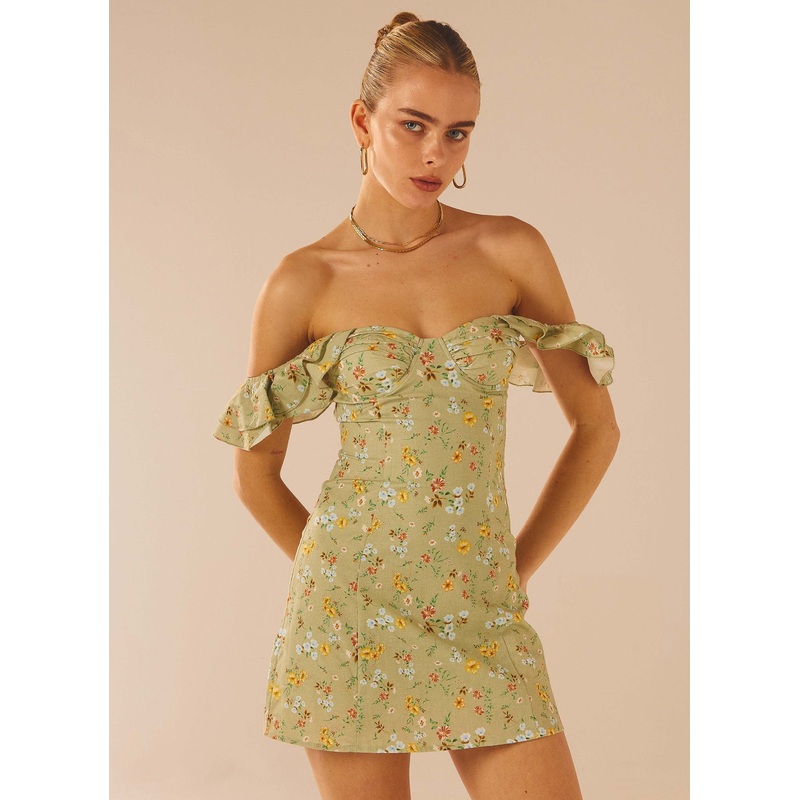 The Chateau Mini Dress – Sage Floral