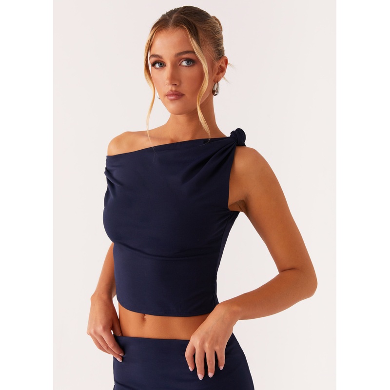 Viola Twist Shoulder Top – Navy