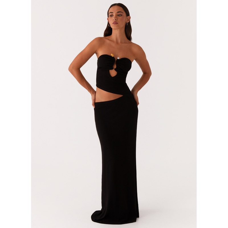 Wild Roses Maxi Dress – Black