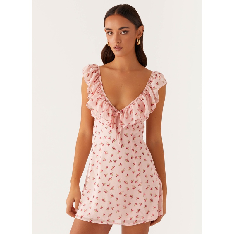 Adrina Ruffle Mini Dress – Pink Flower
