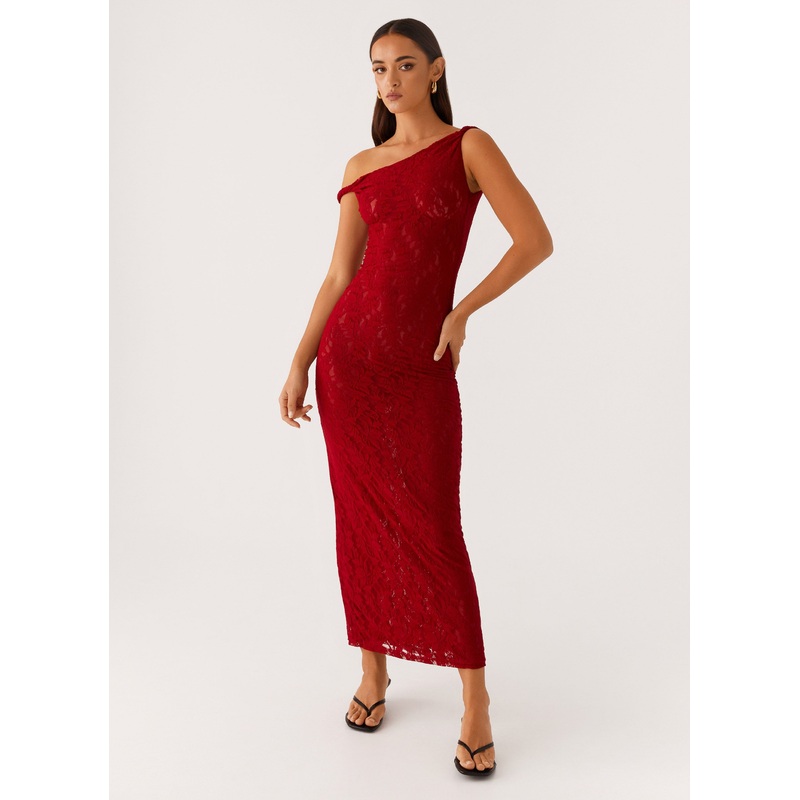 Arabella Twist Shoulder Maxi Dress – Maroon