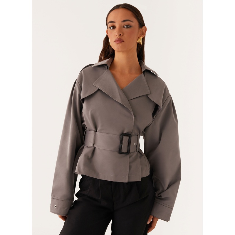 Boston Cropped Trench Coat – Charcoal