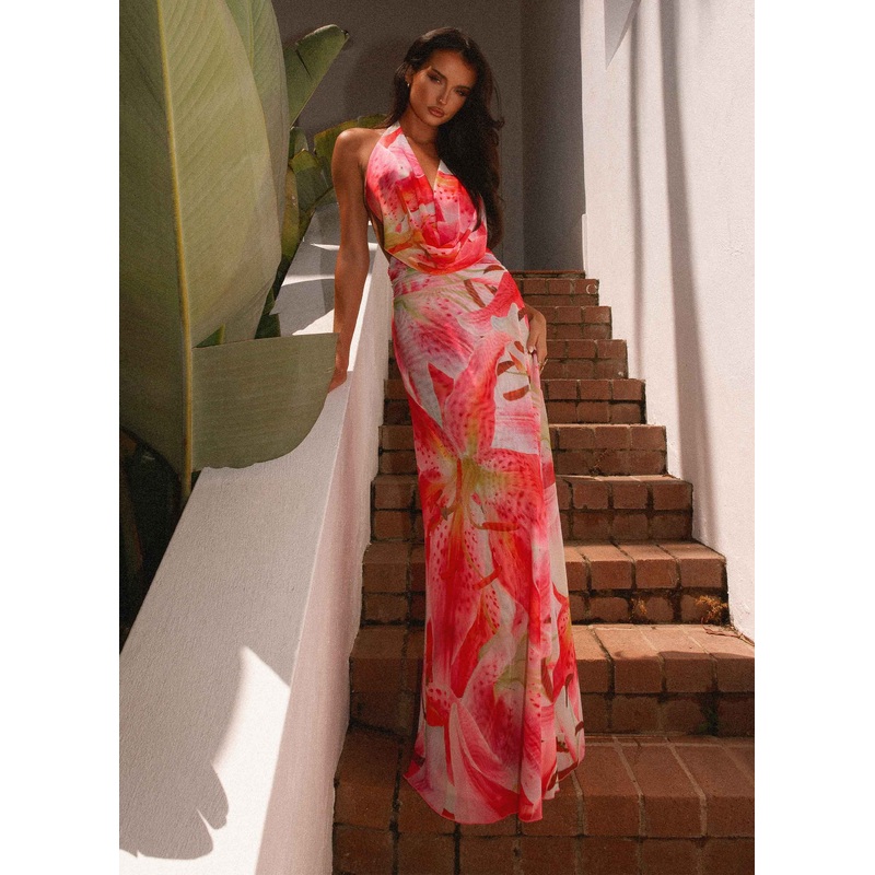 Elysia Mesh Maxi Dress – White Pink Lilly