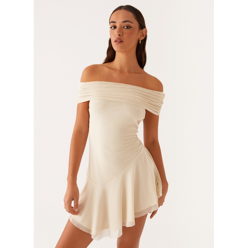 Finola Off Shoulder Mini Dress – Pastel Yellow