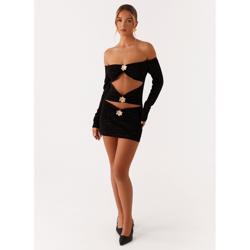 Gabriela Off Shoulder Mini Dress – Black