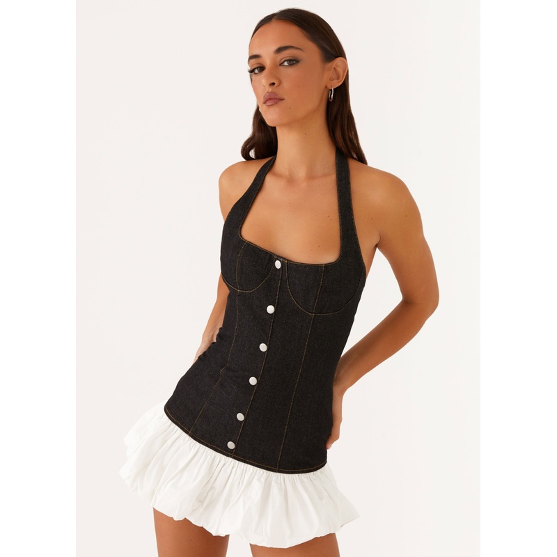 Georgina Denim Mini Dress – Black