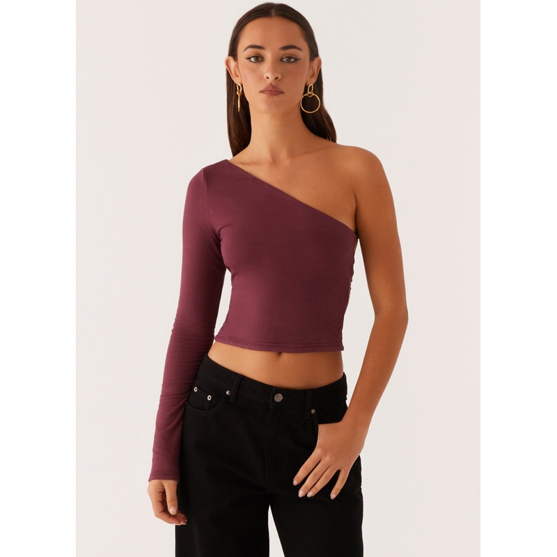 Hawkins Open Back One Shoulder Top – Mulberry