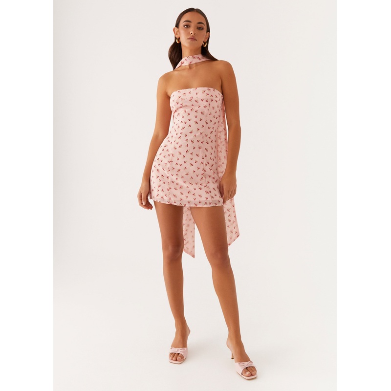 Kiesha Strapless Scarf Mini Dress – Pink Flower