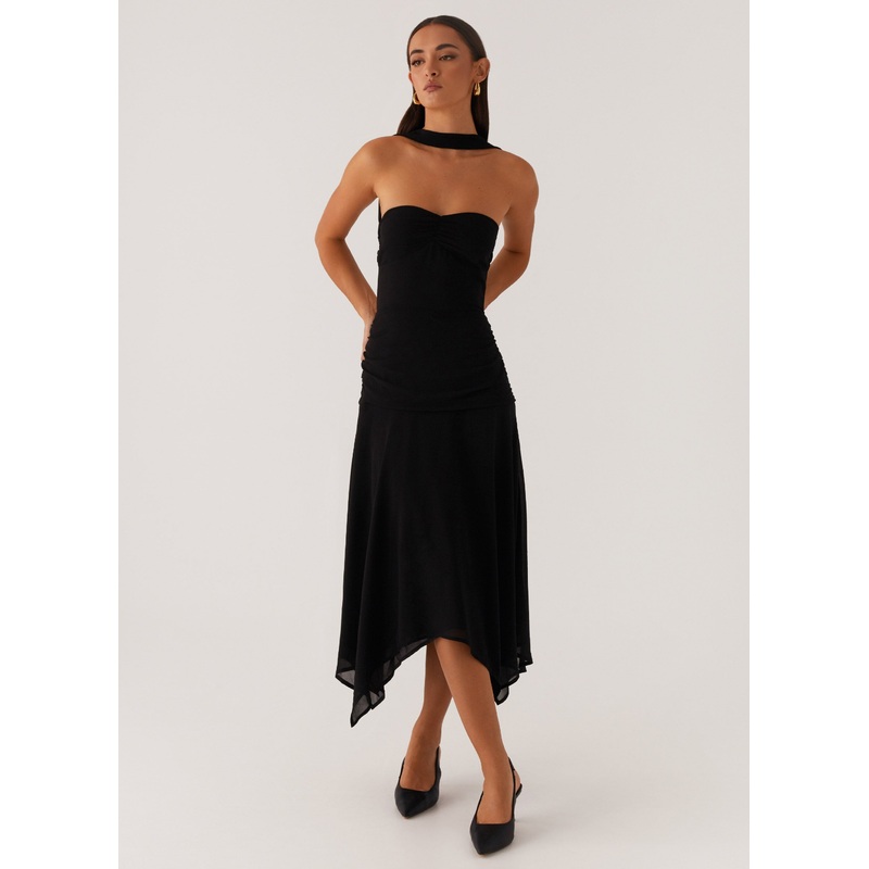 Leto Chiffon Midi Dress – Black