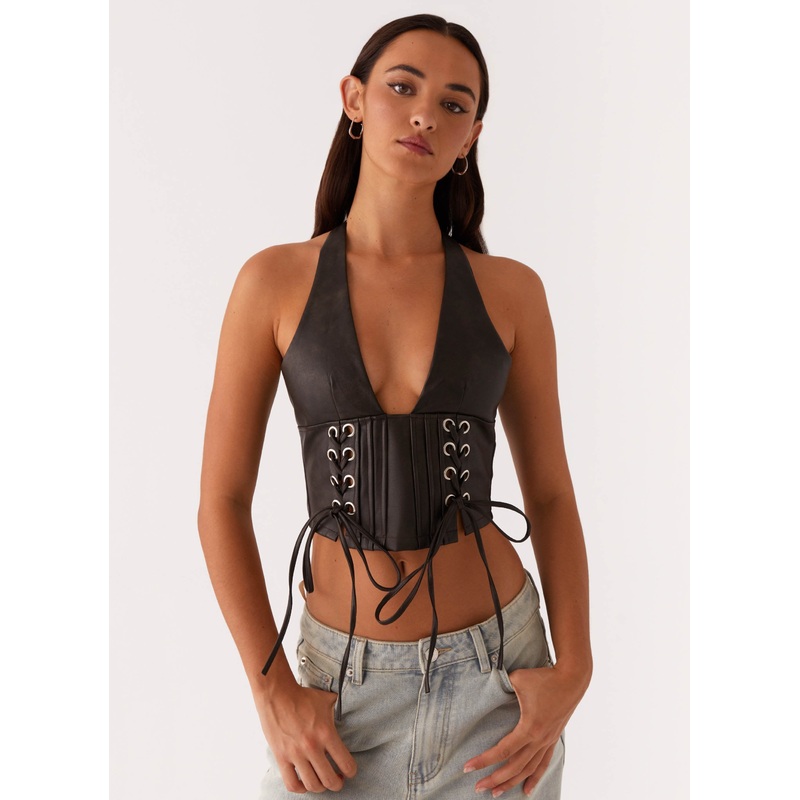Playbook Halterneck Top – Vintage Brown