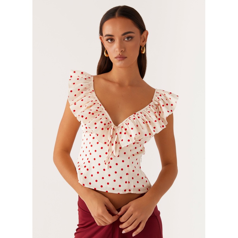 Regan Ruffle Top – Red Polka Dot