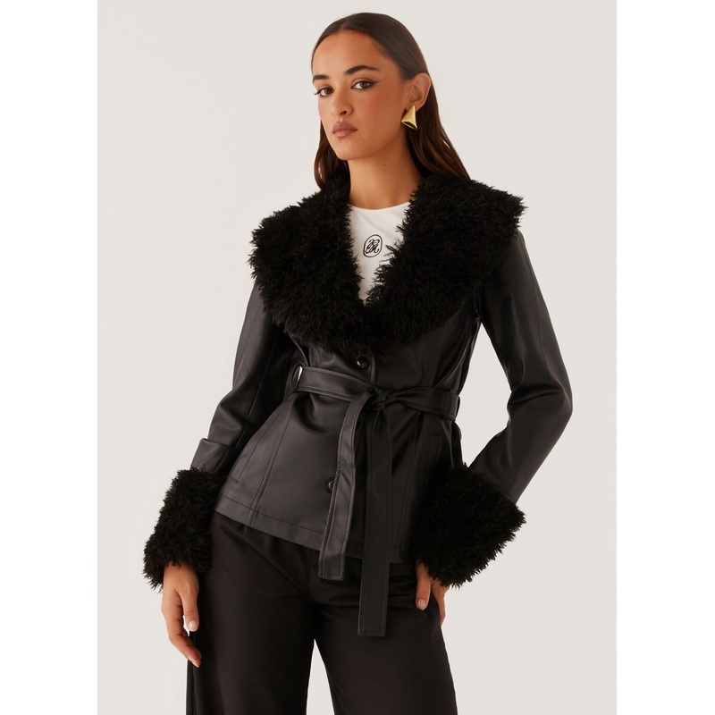 Street Lights Fur Trim Jacket – Black