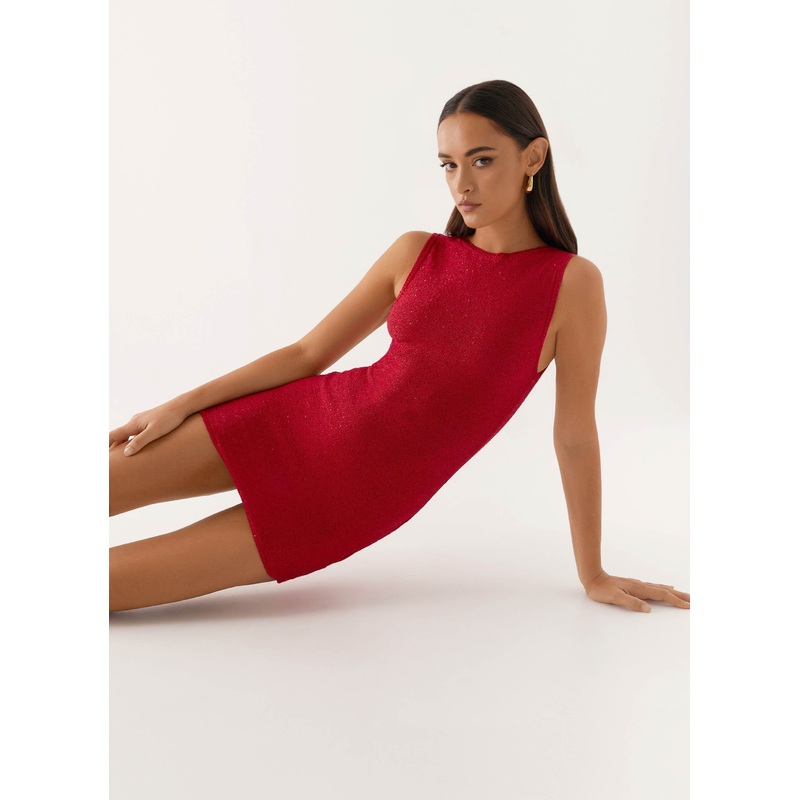 Take Five Summer Knit Mini Dress – Red