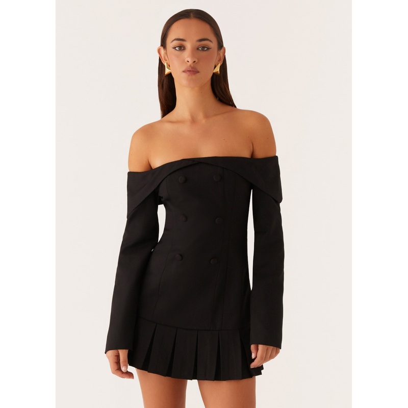 Tarlisha Off Shoulder Long Sleeve Mini Dress – Black