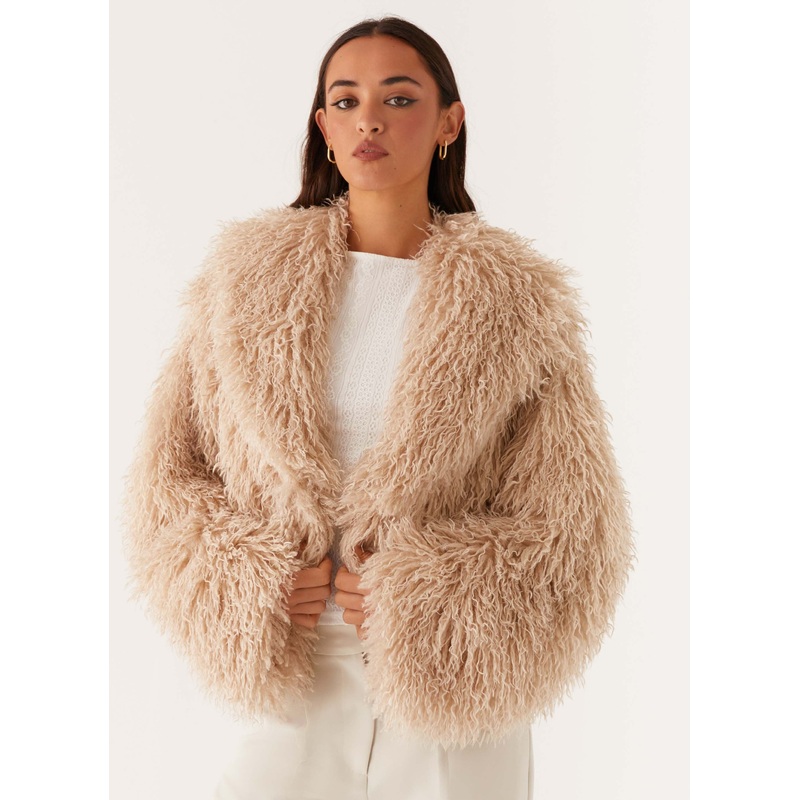 Virginia Cropped Fur Jacket – Taupe