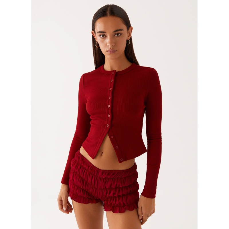 Blair Buttoned Long Sleeve Top – Red