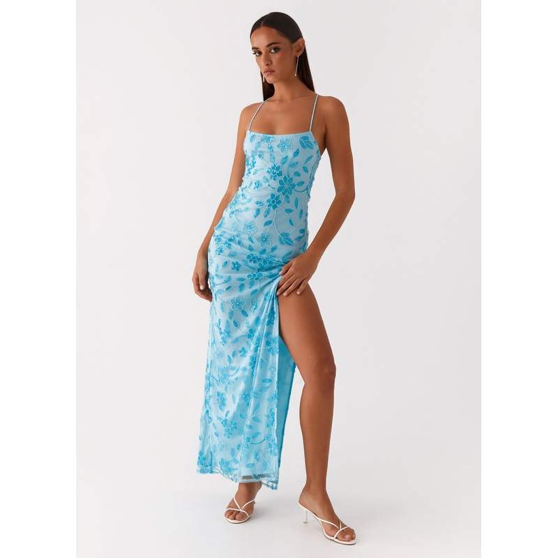 Bright Lights Beaded Maxi Dress – Blue