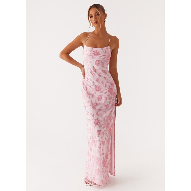 Bright Lights Beaded Maxi Dress – Pink