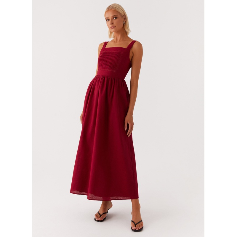 Brylin Linen Midi Dress – Red