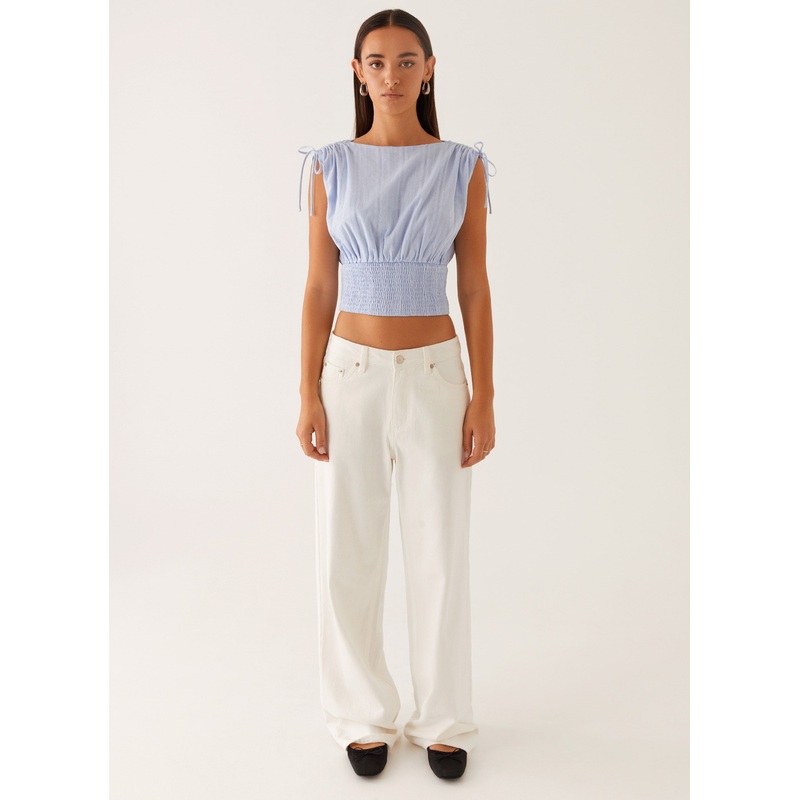 Leni Shirred Top – Pale Blue