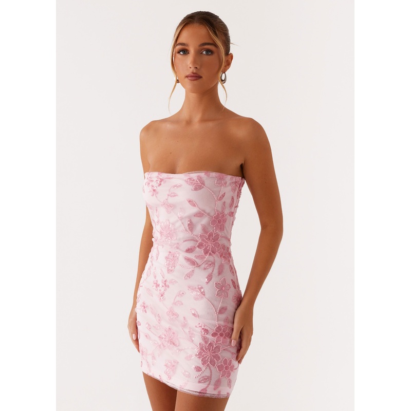Moorey Beaded Mini Dress – Pink
