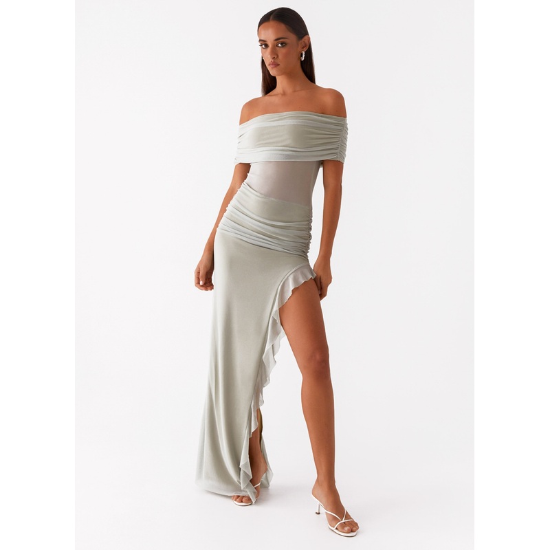 Nelly Off Shoulder Maxi Dress – Pistachio