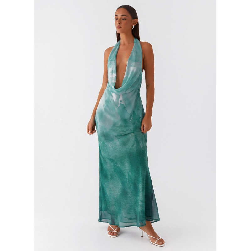 Nerissa Cowl Neck Maxi Dress – Green Tie Dye