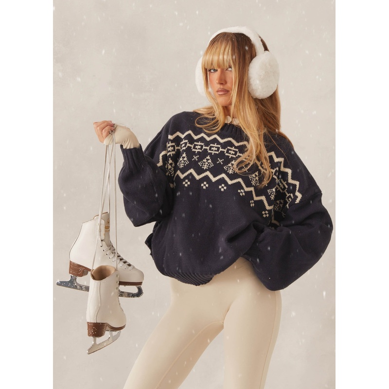 Noelle Oversized Knit Sweater – Navy
