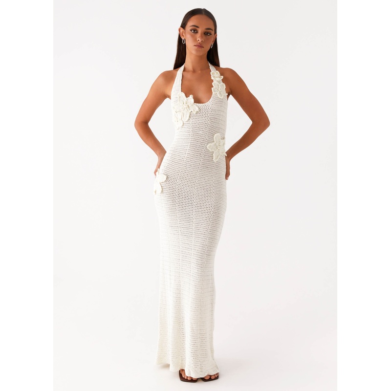 Novalee Flower Crochet Maxi Dress – Ivory
