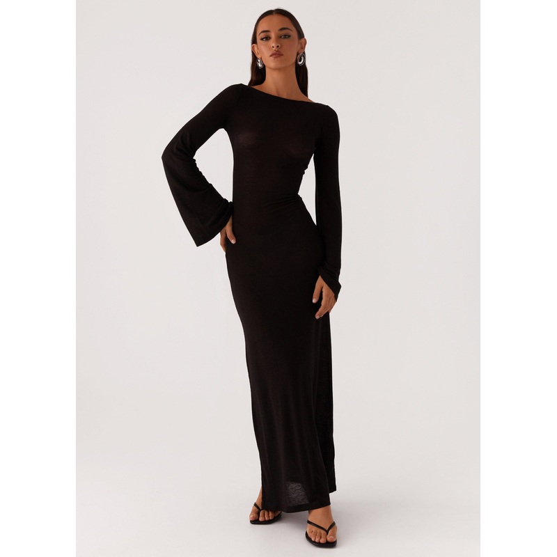 Olivia Long Sleeve Maxi Dress – Black