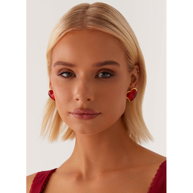 Scarlet Heart Earrings – Red