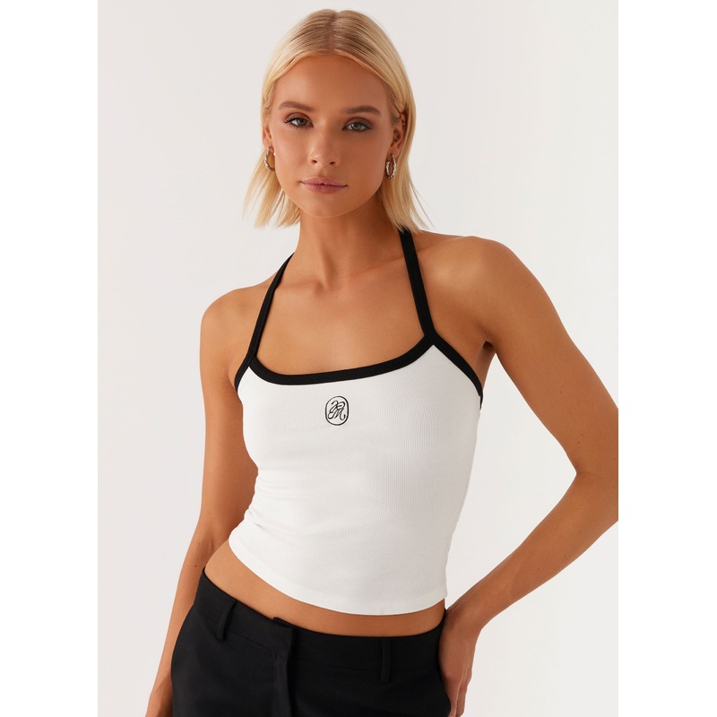 Signature Monogram Halter Top – White