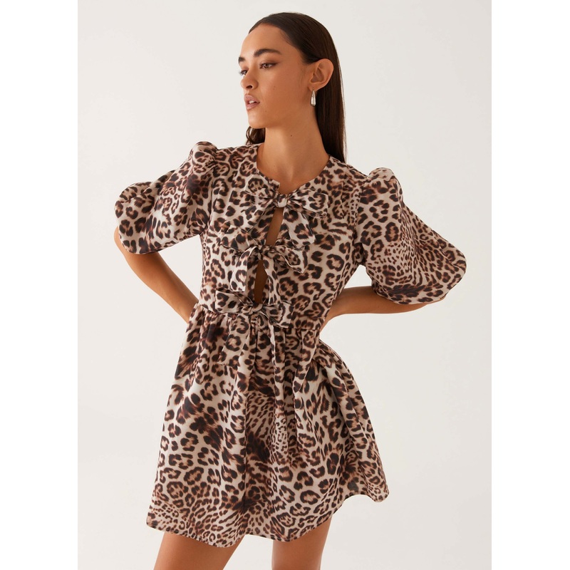 Western Wind Tie Mini Dress – Leopard