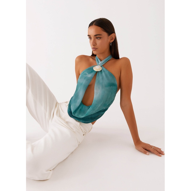 Zola Cowl Neck Shell Top – Green Tie Dye
