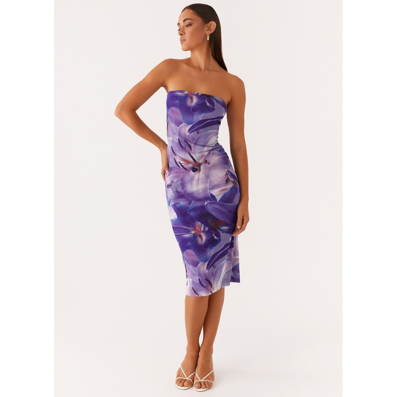 Ozelia Tube Midi Dress – Purple White Lilly