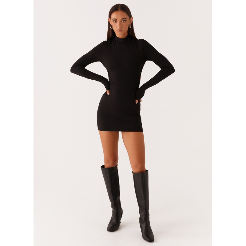 Raven Long Sleeve Mini Dress – Black