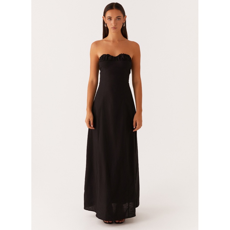 Tayla Linen Maxi Dress – Black