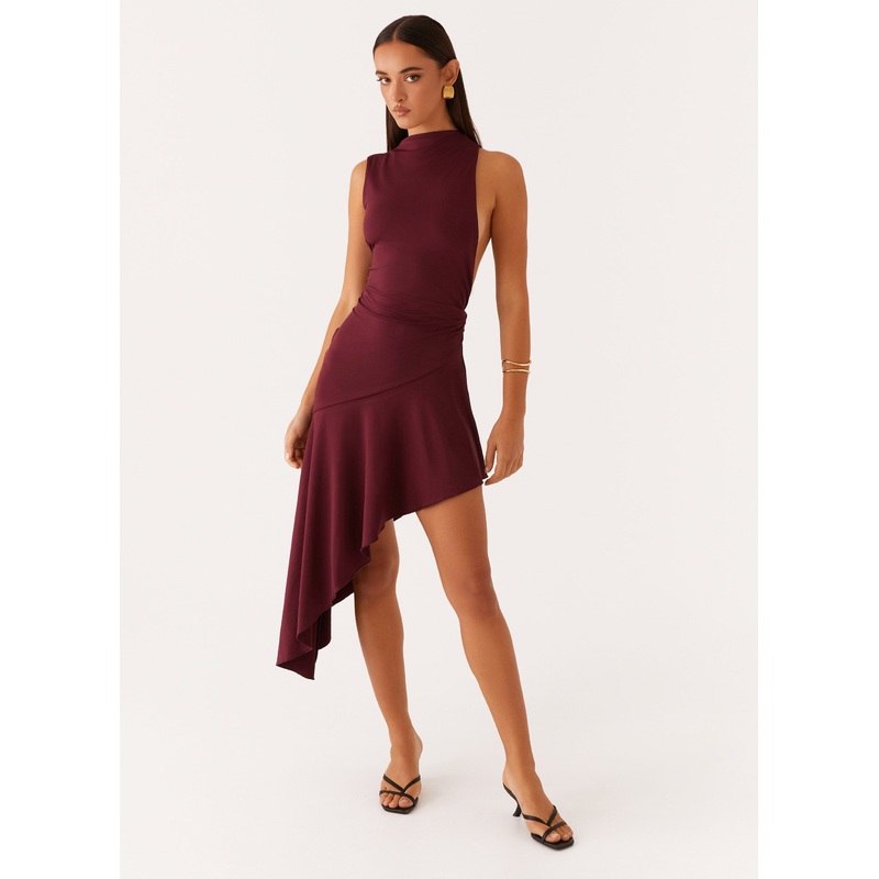 Venetia Asymmetric Maxi Dress – Deep Maroon
