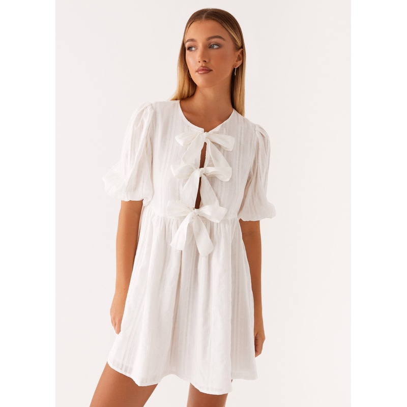 Western Wind Tie Mini Dress – White