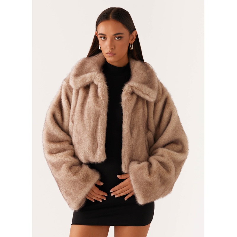 Yasmina Faux Fur Jacket – Beige