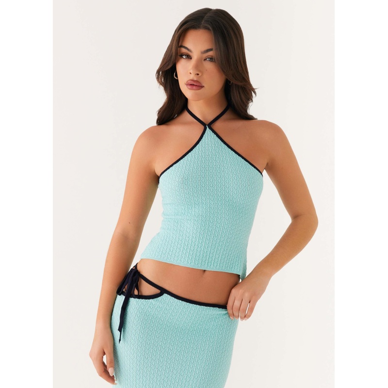 Cameron Crochet Halter Top – Pale Blue