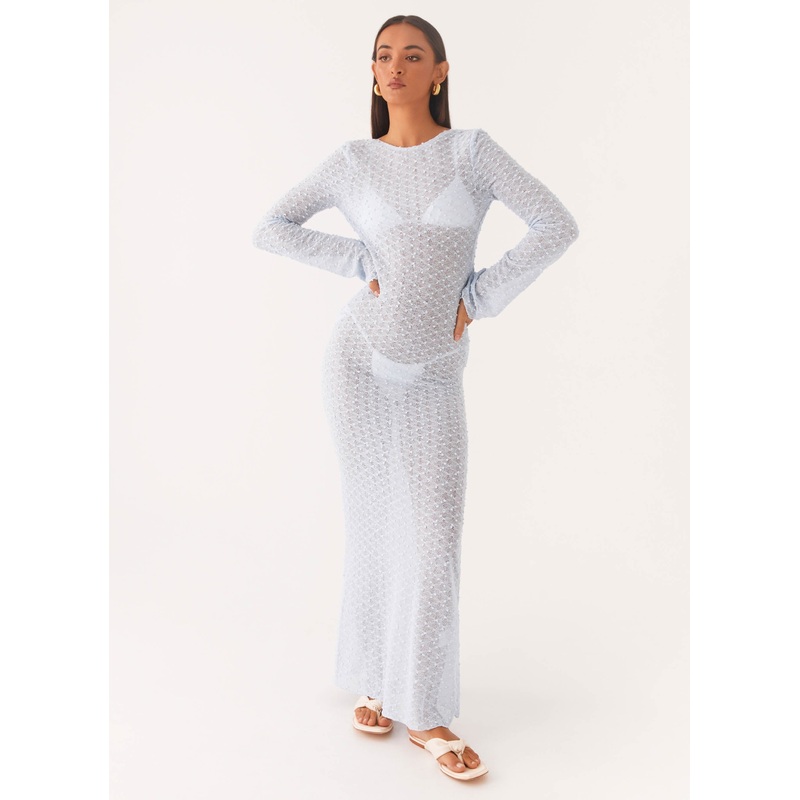 Flirty Knitted Maxi Dress – Blue