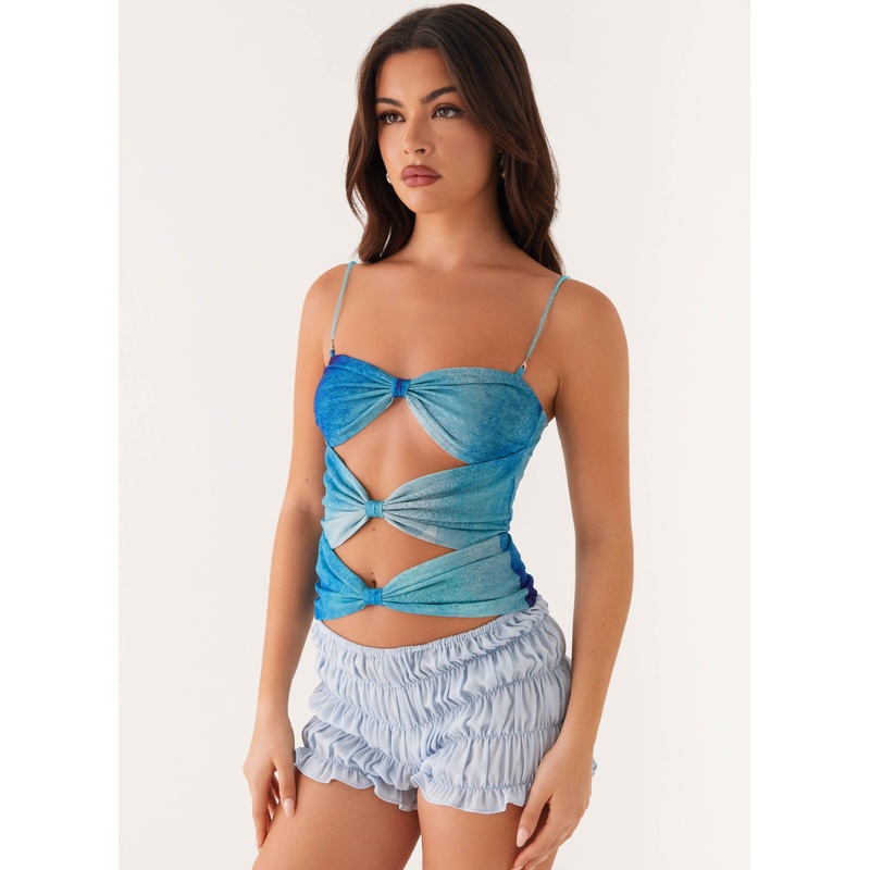 Future Cut Out Top – Blue Tie Dye