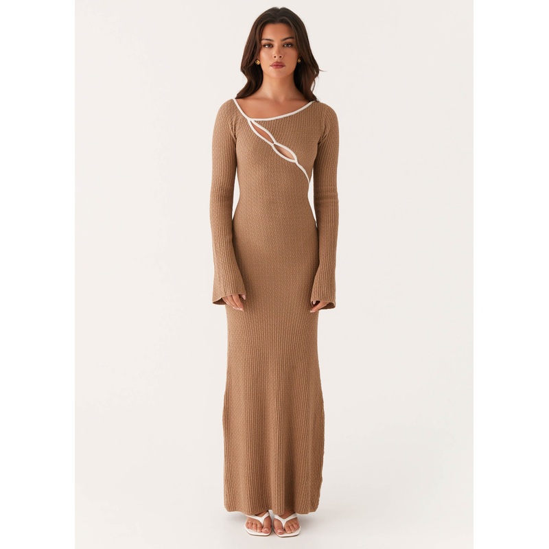 Hilary Crochet Maxi Dress – Tan