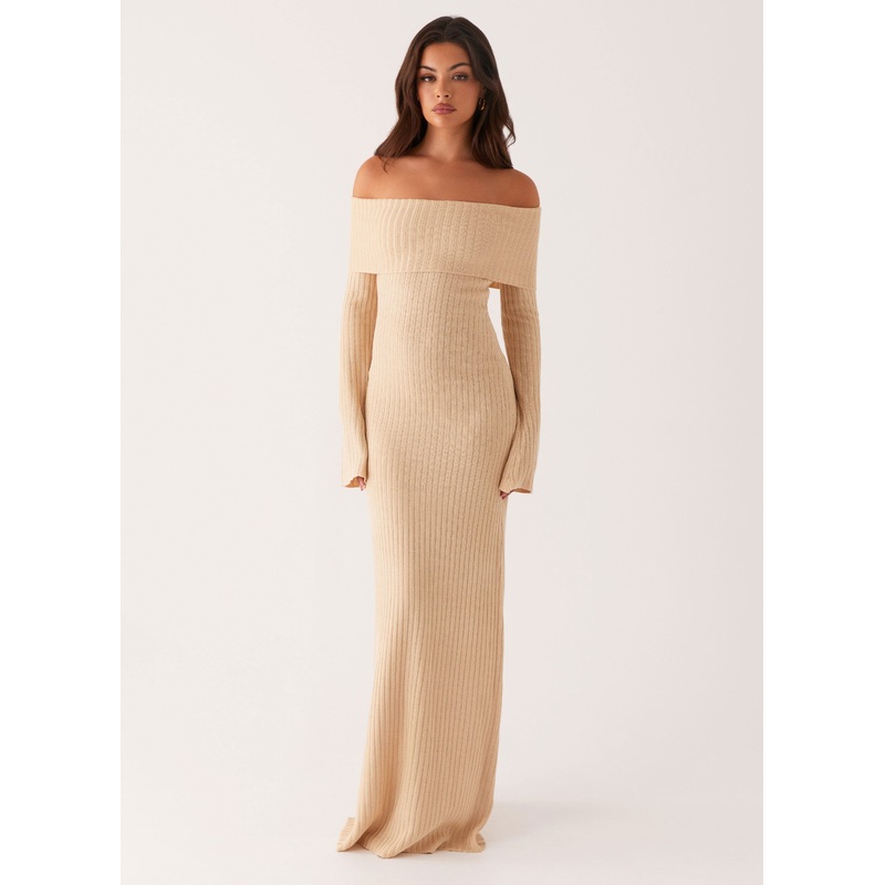 Jacqueline Knit Maxi Dress – Beige