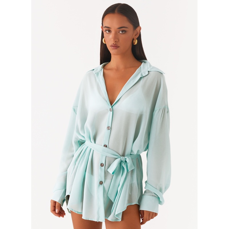 Miley Oversized Chiffon Shirt – Pale Blue