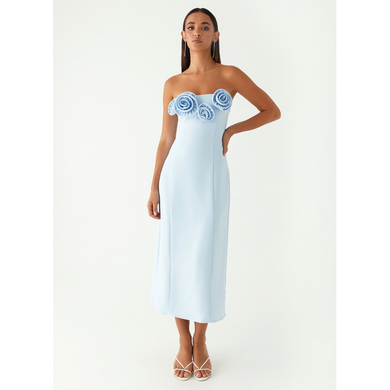 Patsie Strapless Midi Dress – Blue