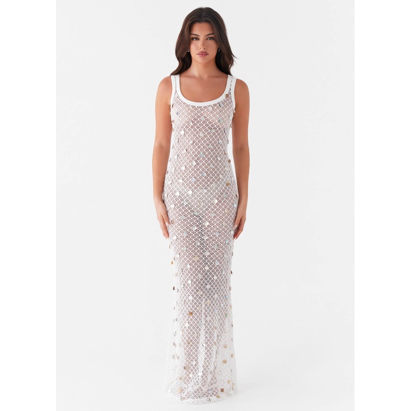 Penida Shell Knit Maxi Dress – White